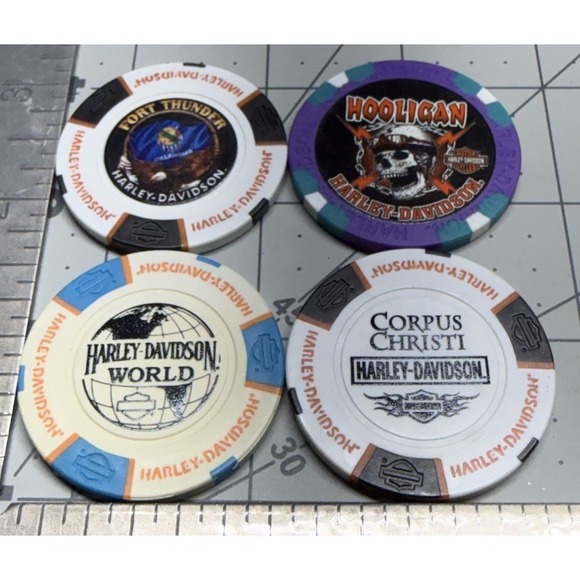 Harley Davidson Poker Chips Dealer Lot of 4 Ok, AL,TX - Picture 2 of 2